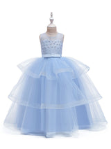 Jewel Neck Tulle Sleeveless Ankle Length Princess Kids Social Party Dresses-Dbrbridal