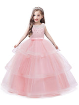 Jewel Neck Tulle Sleeveless Ankle Length Princess Kids Social Party Dresses-Dbrbridal