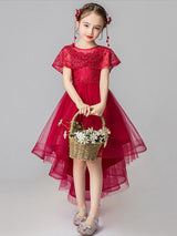 Jewel Neck Tulle Sleeveless Asymmetrical Princess Embroidered Kids Party Dresses-Dbrbridal