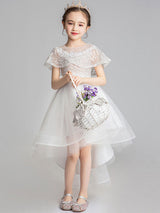 Jewel Neck Tulle Sleeveless Asymmetrical Princess Embroidered Kids Party Dresses-Dbrbridal