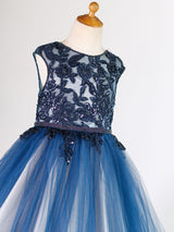 Jewel Neck Tulle Sleeveless Floor Length Princess Lace Kids Social Party Dresses-Dbrbridal