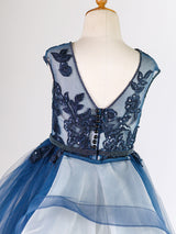 Jewel Neck Tulle Sleeveless Floor Length Princess Lace Kids Social Party Dresses-Dbrbridal