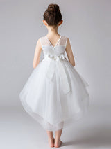 Jewel Neck Tulle Sleeveless Princess High Low Short Embroidered Kids Social Party Dresses-Dbrbridal