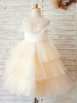 Jewel Neck Tulle Sleeveless Short Princess Beaded Kids Pale Mauve Party Dresses-Dbrbridal