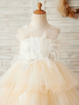 Jewel Neck Tulle Sleeveless Short Princess Beaded Kids Pale Mauve Party Dresses-Dbrbridal