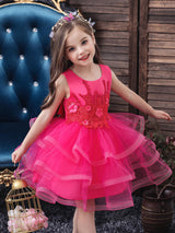 Jewel Neck Tulle Sleeveless Short Princess Beaded Kids Party Dresses-Dbrbridal