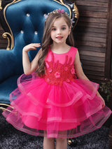 Jewel Neck Tulle Sleeveless Short Princess Beaded Kids Party Dresses-Dbrbridal