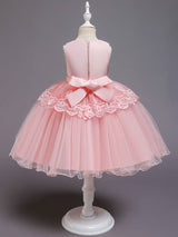 Jewel Neck Tulle Sleeveless Short Princess Bows Formal Kids Pageant flower girl dresses-Dbrbridal