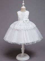 Jewel Neck Tulle Sleeveless Short Princess Bows Formal Kids Pageant flower girl dresses-Dbrbridal