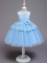 Jewel Neck Tulle Sleeveless Short Princess Bows Formal Kids Pageant flower girl dresses-Dbrbridal