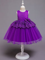 Jewel Neck Tulle Sleeveless Short Princess Bows Formal Kids Pageant flower girl dresses-Dbrbridal
