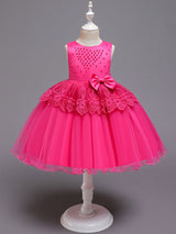 Jewel Neck Tulle Sleeveless Short Princess Bows Formal Kids Pageant flower girl dresses-Dbrbridal