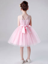 Jewel Neck Tulle Sleeveless Short Princess Embroidered Kids Social Party Dresses-Dbrbridal