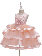 Jewel Neck Tulle Sleeveless Short Princess Flowers Formal Kids Pageant flower girl dresses-Dbrbridal