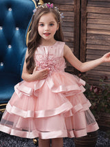 Jewel Neck Tulle Sleeveless Short Princess Flowers Formal Kids Pageant flower girl dresses-Dbrbridal