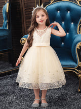 Jewel Neck Tulle Sleeveless Short Princess Kids Pageant flower girl dresses-Dbrbridal