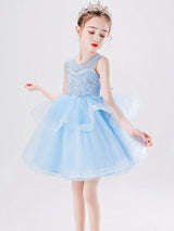 Jewel Neck Tulle Sleeveless Short Princess Kids Social Party Dresses-Dbrbridal
