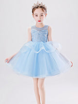 Jewel Neck Tulle Sleeveless Short Princess Kids Social Party Dresses-Dbrbridal