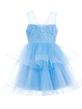Jewel Neck Tulle Sleeveless Short Princess Kids Social Party Dresses-Dbrbridal