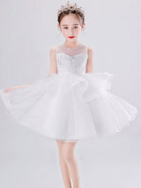 Jewel Neck Tulle Sleeveless Short Princess Kids Social Party Dresses-Dbrbridal