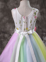 Jewel Neck Tulle Sleeveless Short Sash Princess Embroidered Kids Social Party Dresses-Dbrbridal