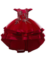 Jewel Neck Tulle Sleeveless With Train Princess Bows Kids Social Party Dresses-Dbrbridal