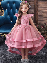 Jewel Neck Tulle Sleeveless With Train Princess Bows Kids Social Party Dresses-Dbrbridal