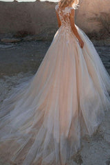 Jewel Neck Wedding Dresses Princess Silhouette Sleeveless Lace Soft Pink Tulle Bridal Gowns-Dbrbridal