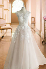 Jewel Neck Wedding Dresses Princess Silhouette Sleeveless Lace Soft Pink Tulle Bridal Gowns-Dbrbridal