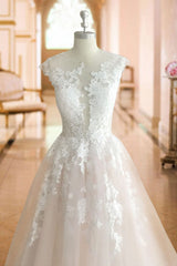 Jewel Neck Wedding Dresses Princess Silhouette Sleeveless Lace Soft Pink Tulle Bridal Gowns-Dbrbridal