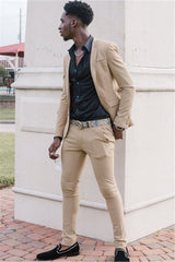 Khaki Slim Fit Two Piece Men Suit-Dbrbridal