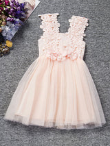 Kids Tutu Lace Applique Peach Beading Short Dinner Party Dresses-Dbrbridal