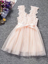 Kids Tutu Lace Applique Peach Beading Short Dinner Party Dresses-Dbrbridal