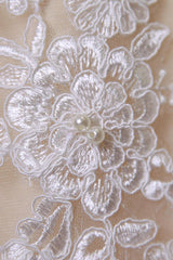 Lace Boho Wedding Dress fleshcolor Tulle Bridal Gown Sexy Backless A-Line Court Train Beach Wedding Dress With Detachable Satin Sash-Dbrbridal