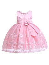 Lace Bow A-line Kids Short Formal Party Dress-Dbrbridal