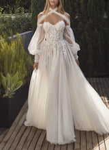 Lace Elegant Sweetheart Wedding Dresses Long Sleeves-Dbrbridal