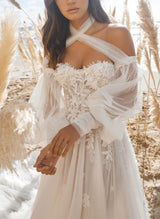 Lace Elegant Sweetheart Wedding Dresses Long Sleeves-Dbrbridal