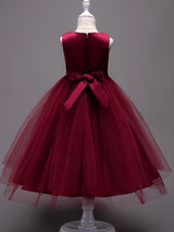 Lace Embroidered Kids Tutu Dress Tulle Sleeveless Burgundy Little Girls Party Dress-Dbrbridal