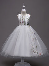 Lace Embroidered Kids Tutu Dress Tulle Sleeveless Burgundy Little Girls Party Dress-Dbrbridal