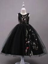 Lace Embroidered Kids Tutu Dress Tulle Sleeveless Burgundy Little Girls Party Dress-Dbrbridal