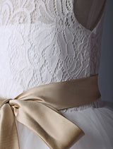 Lace Ivory Tutu Dress Satin Ribbon Bow Sash Illusion Kids Party Dress-Dbrbridal