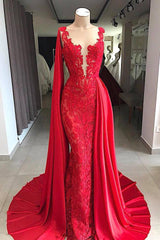 Lace Long Evening Dresses Sleeveless Red Prom Dresses with Cape-Dbrbridal
