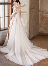 Lace Long Sleeves High Neck Wedding Dresses Organza-Dbrbridal