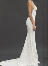 Lace Mermaid Fitted V-neck Chapel Train Wedding Dresses-Dbrbridal