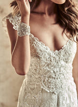 Lace Mermaid Fitted V Neck Wedding Dresses Lace Sweep Train-Dbrbridal