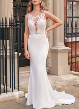 Lace Mermaid Fitted Wedding Dresses Illusion Neck-Dbrbridal
