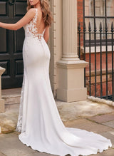 Lace Mermaid Fitted Wedding Dresses Illusion Neck-Dbrbridal