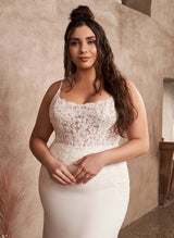 Lace Mermaid Fitted Wedding Dresses Open Back for Plus Size Women-Dbrbridal