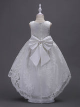 Lace Pink High Low Ball Gowns Sleeveless Bow Sash Princess Party Dresses-Dbrbridal