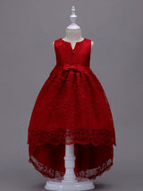 Lace Pink High Low Ball Gowns Sleeveless Bow Sash Princess Party Dresses-Dbrbridal